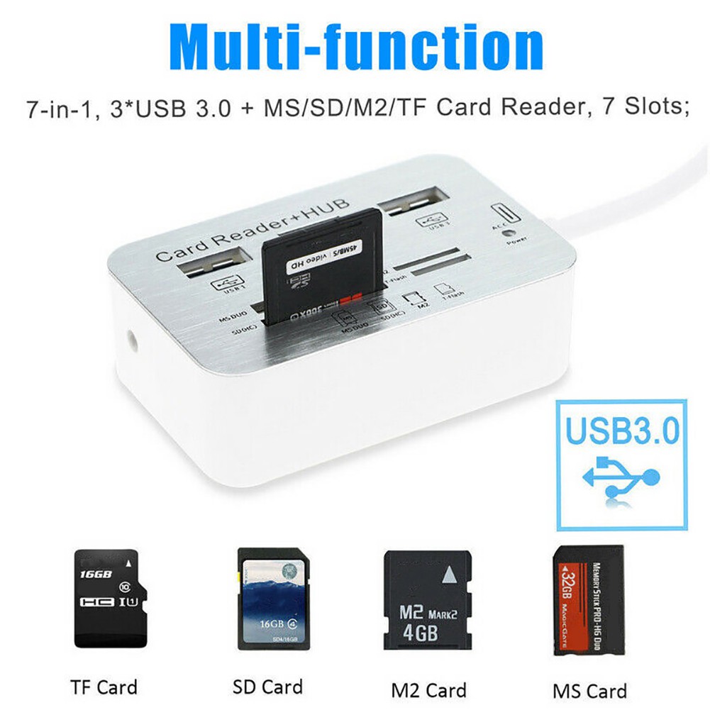 Bộ Chia 3 Cổng Usb 3.0 Tốc Độ Cao Với Đầu Đọc Thẻ Nhớ Ms Sd M2 Tf Tốc Độ Cao