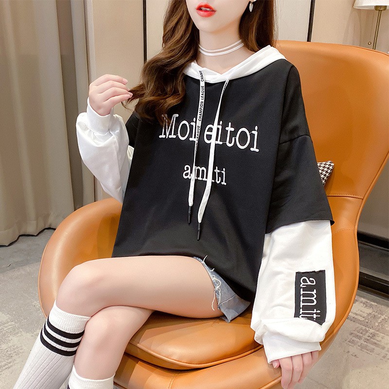 Áo Hoodie Nữ Chữ Rời 2 Mảnh Áo Len Dài Tay Phối Màu Xinhhh