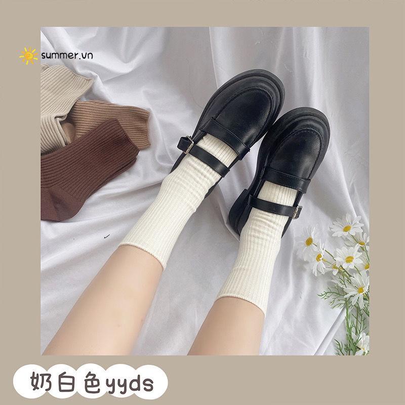 Vớ Cotton Cổ Cao Họa Tiết Kẻ Sọc Màu Sắc Đơn Giản Thời Trang Xuân Thu Phong Cách Hàn Quốc Cho Nữ