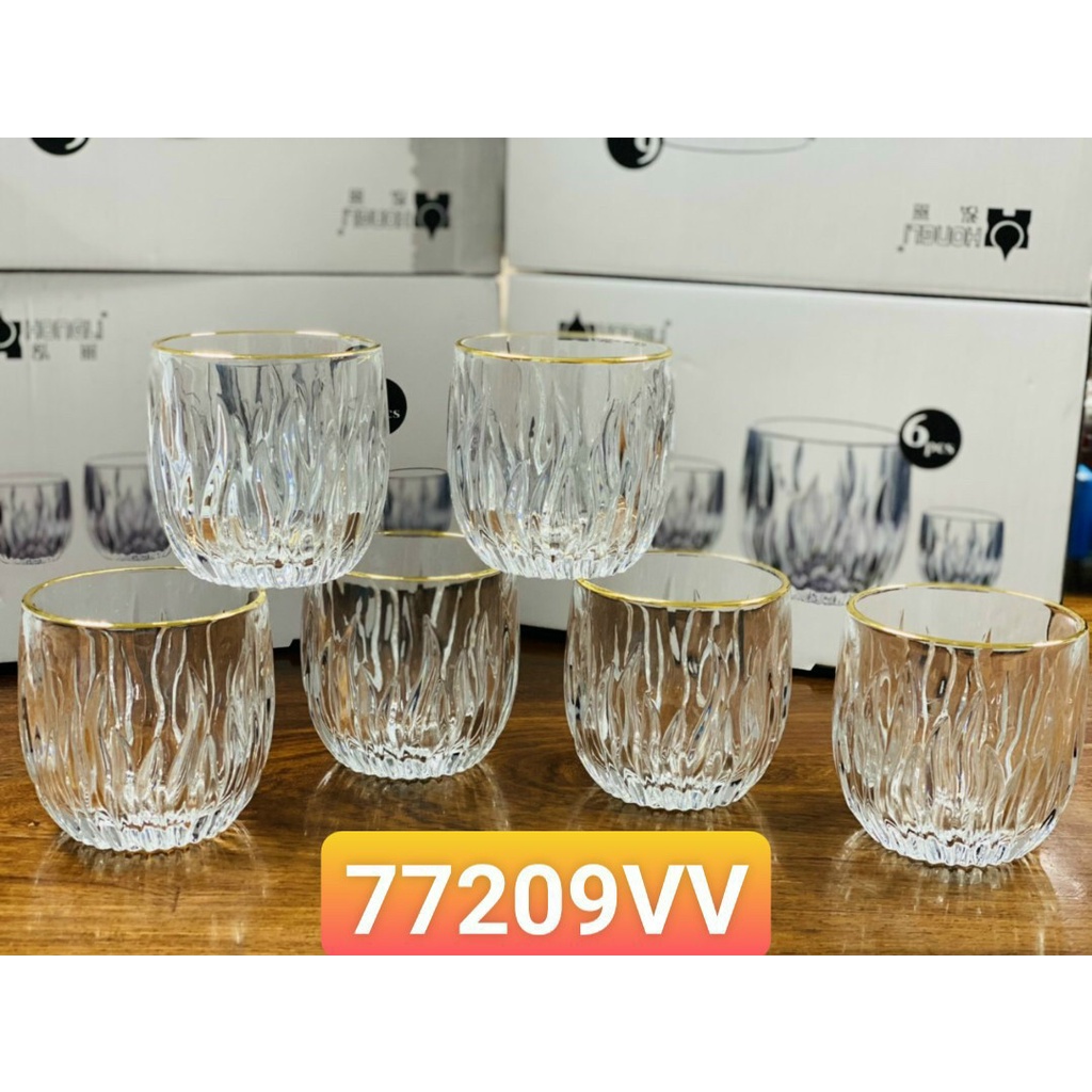 (3 mẫu) Bộ 6 cốc thủy tinh viền vàng cao cấp, ly thủy tinh cao cấp