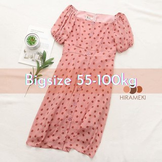 [BIGSIZE] ĐẦM CHẤM BI NỮ TÍNH CỔ VUÔNG TRỄ VAI 55-100KG - D53