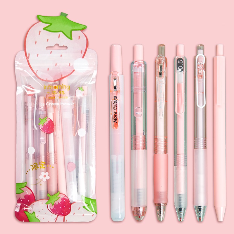 Set 6 Bút Mực Gel / Kem Đánh Dấu Màu Đen / Hộp Trong Suốt Đa Màu Tùy Chọn C7006