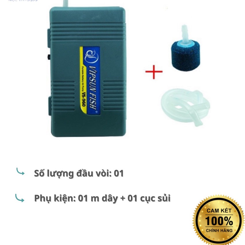 Máy sủi oxy mini tích điện VS960 siêu êm cho bể cá
