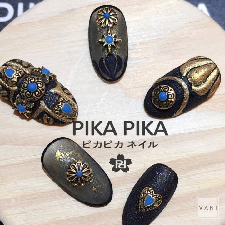 Set 5 Charm Đá Có Màu, Viền Kim Loại Phong Cách Bohemian, Phụ Kiện Nail - Vani Store [KIRA0074]