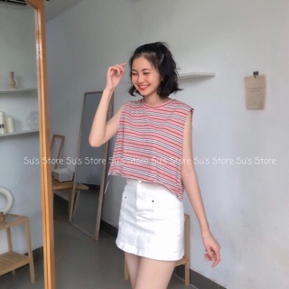 Áo TANKTOP kẻ dáng ngắn( kèm ảnh thật)