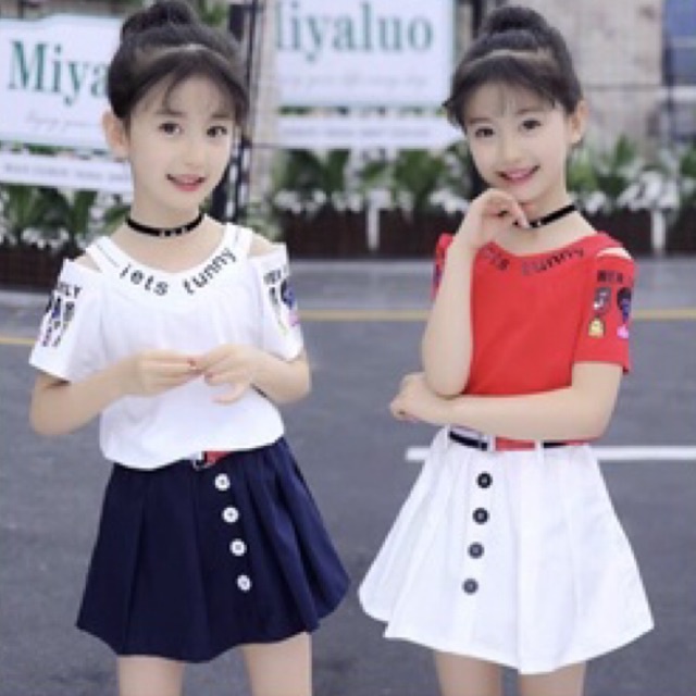 bộ chân váy áo cotton mùa hè trẻ em