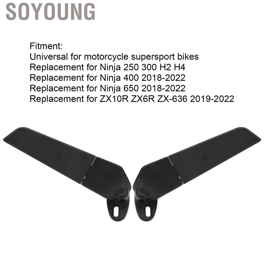 Soyoung 2pcs Motorcycle Rearview Mirror Adjustable Rotating Wind Wing Replacement for Ninja 250 300 H2 H4