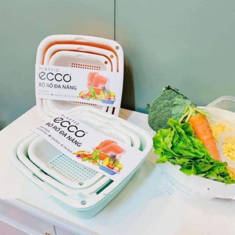 Bộ thau rổ nhựa vuông 6 món Ecoco BEHOMEMALL Bộ rổ nhựa Việt Nhật dày đẹp [Giao Màu Ngẫu Nhiên]