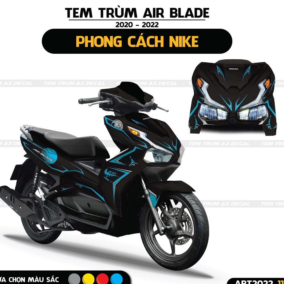 Tem Trùm Xe Airblade 2020-2021- 2022 -2023 Phong Cách Niike Decal Dán Xe AB Đẹp Đen Đỏ, Đen Xanh, Đen Vàng,Trắng Đỏ