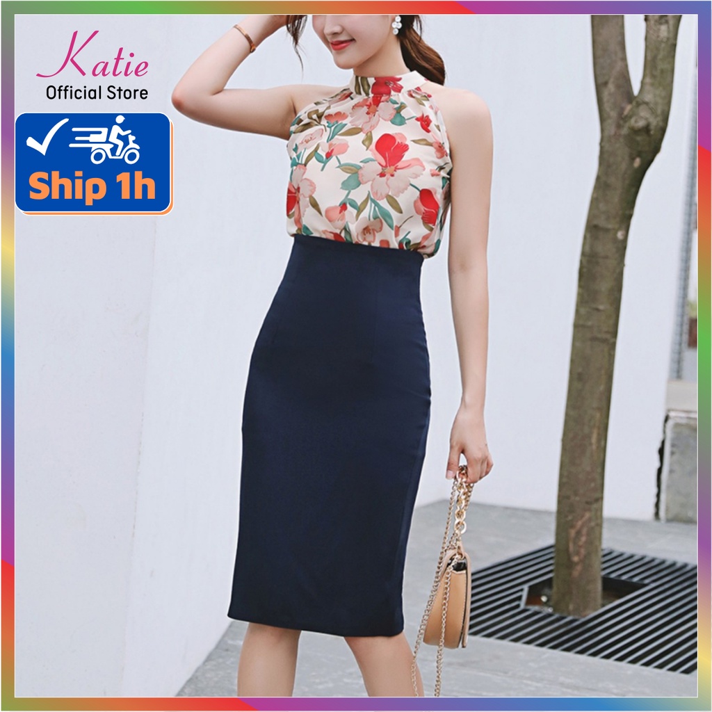 Chân Váy Bút Chì Katie Chân Váy Bó Dài Qua Gối 63cm Màu Xanh Đen Thanh Lịch Co Giãn 4 Chiều Cv088
