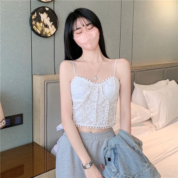 Áo Hai Dây Hở Lưng Phối Ren Có Miếng Đệm Ngực Kiểu Dáng Ngọt Ngào Quyến Rũ Cho Nữ