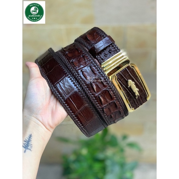 Dây Thắt Lưng Da Cá Sấu Liền Đan Viền Thủ Công Size 4cm Cá Sấu Gò Vấp