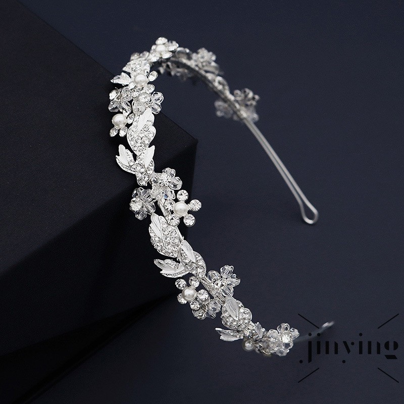 GETNOIVAS Băng đô cài tóc hình chiếc lá đính đá và ngọc trai thanh lịch cho cô dâu