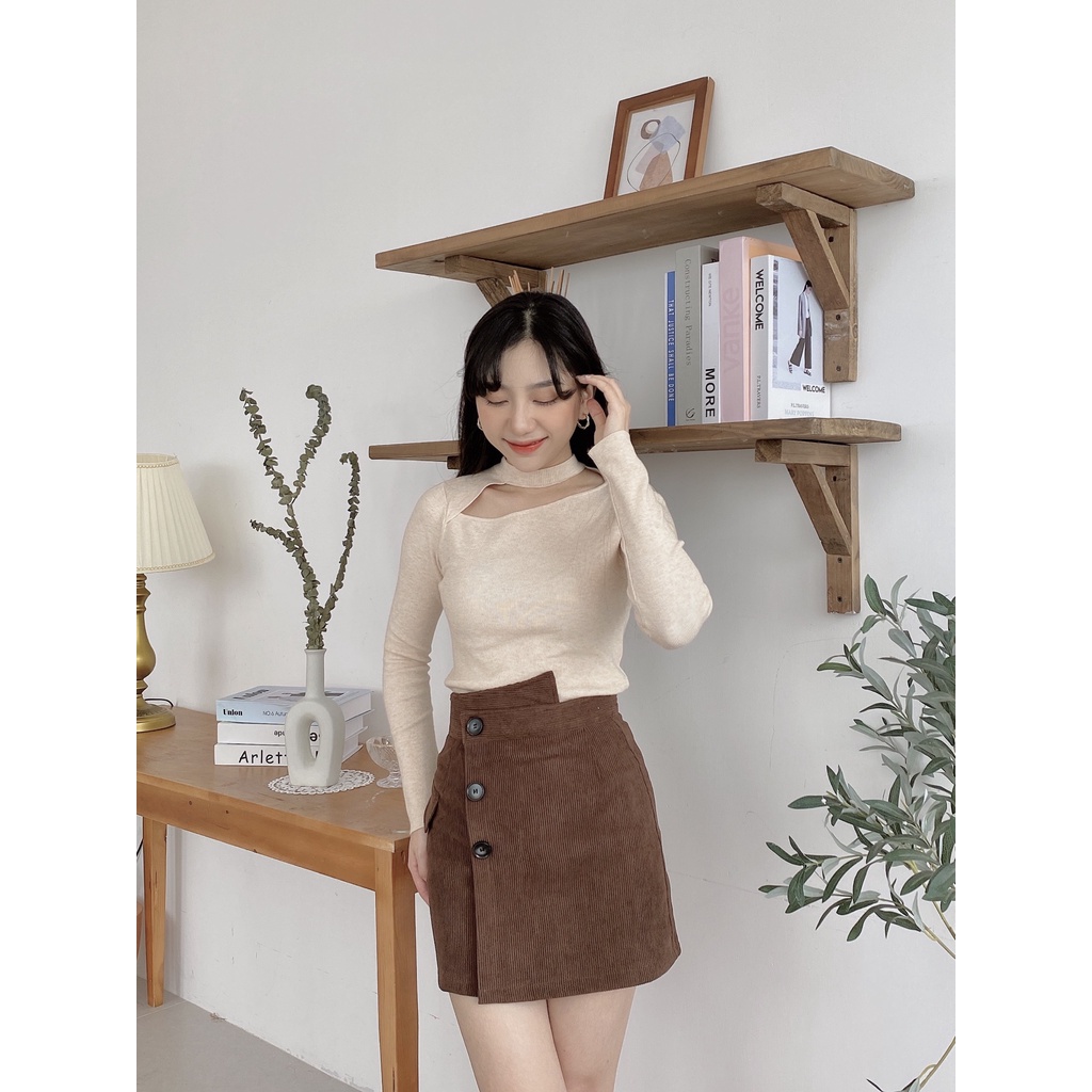CHÂN VÁY CẠP LỆCH NHUNG TĂM