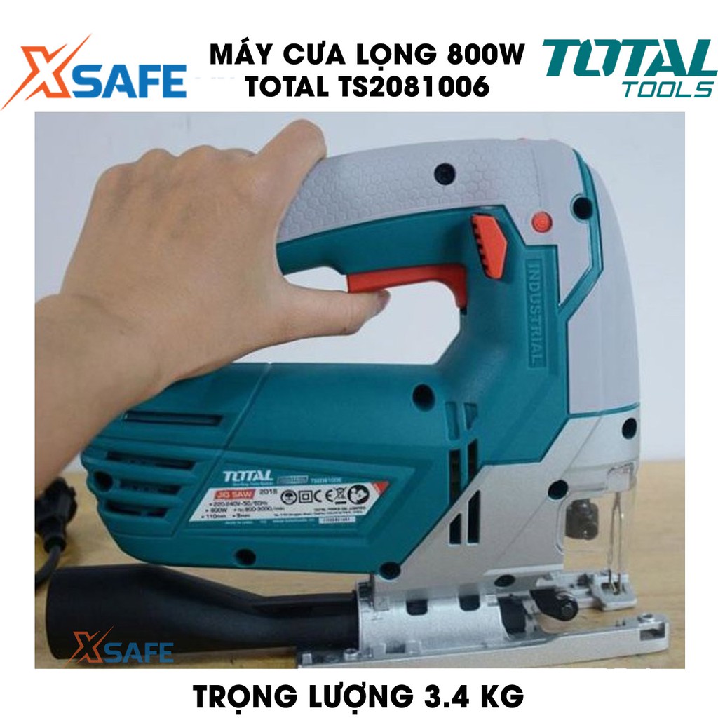 Máy cưa lọng 800W TOTAL TS2081006 Tặng kèm lưỡi cưa Máy cưa lọng Total tốc độ không tải 800-3000 vòng/phút - Chính hãng