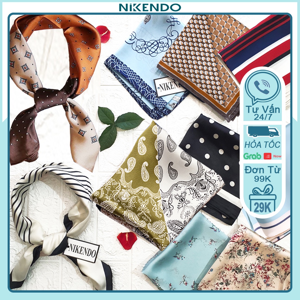 Khăn Bandana Lụa Vuông 70x70 Dùng Quàng Cổ, Buộc Tóc, Áo Yếm - Nikendo KL1