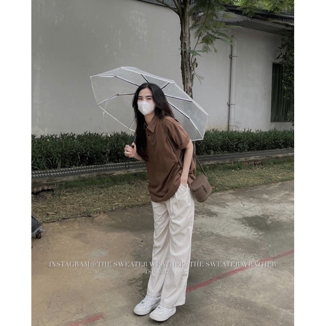 Áo pull trơn chất thô mặt tuyết tay lỡ cổ polo basic