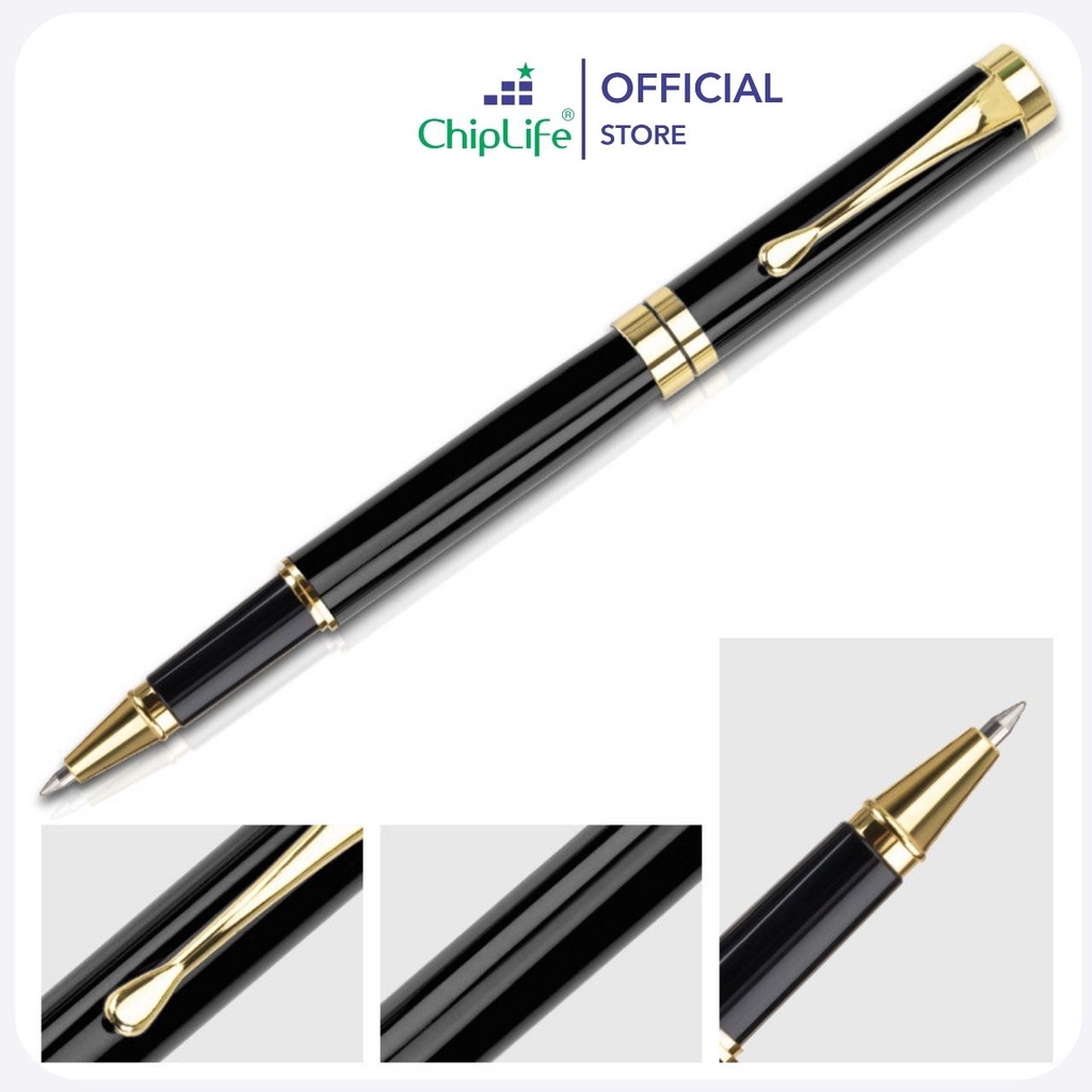 Bút ký khắc tên CHIPLIFE P027DV - ngòi 0.5mm dạng nắp bật đen viền vàng