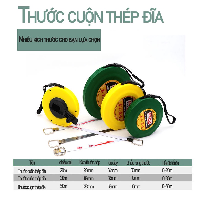 Cuộn Thước Dây 20m 30m 50m Bằng Thép Không Gỉ Chất Lượng Cao