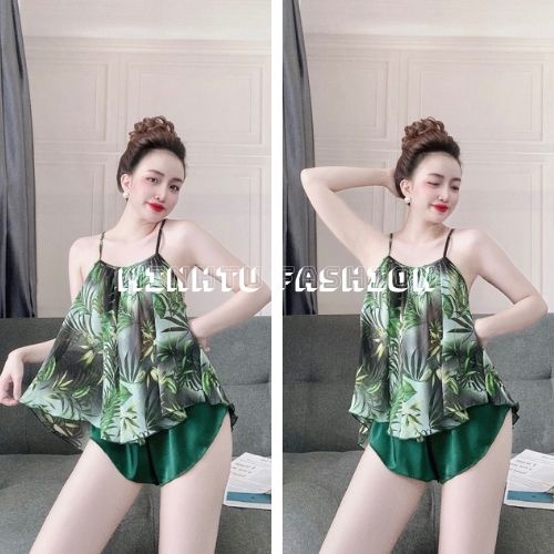 Đồ Ngủ Sexy, Đồ Bộ Mặc Nhà Nữ Áo 2 Dây Voan Hoa Phối Quần Đùi Satin Màu Hàng Đẹp Phong Cách Gợi Cảm, Quyến Rủ Cho Bạn Nữ | BigBuy360 - bigbuy360.vn