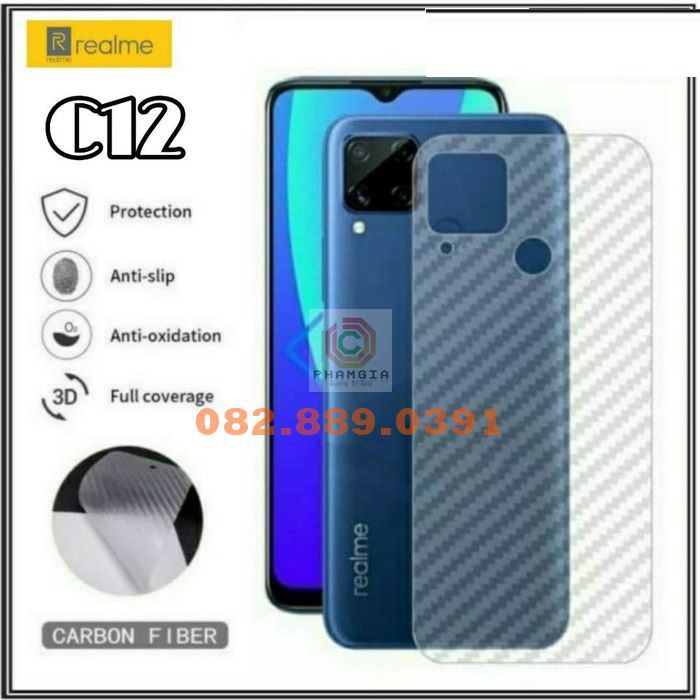 Miếng dán mặt lưng skin carbon Realme C12