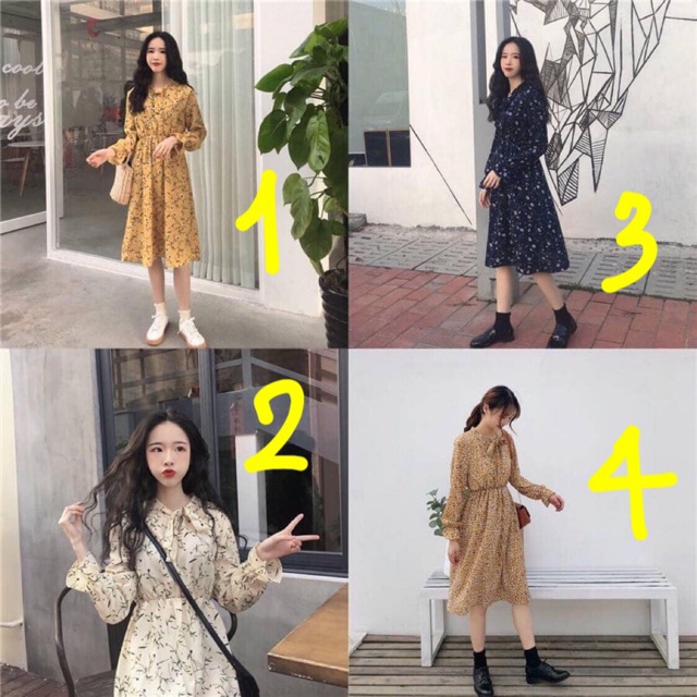 FREESHIP Đầm hoa nhí / váy hoa nhí ulzzang dài cổ nơ quảng châu (ảnh thật cuối) | BigBuy360 - bigbuy360.vn