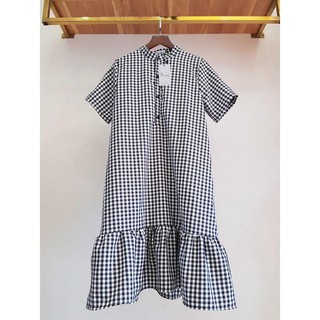 MYC 1331 váy bầu kẻ caro cổ tàu đuôi cá