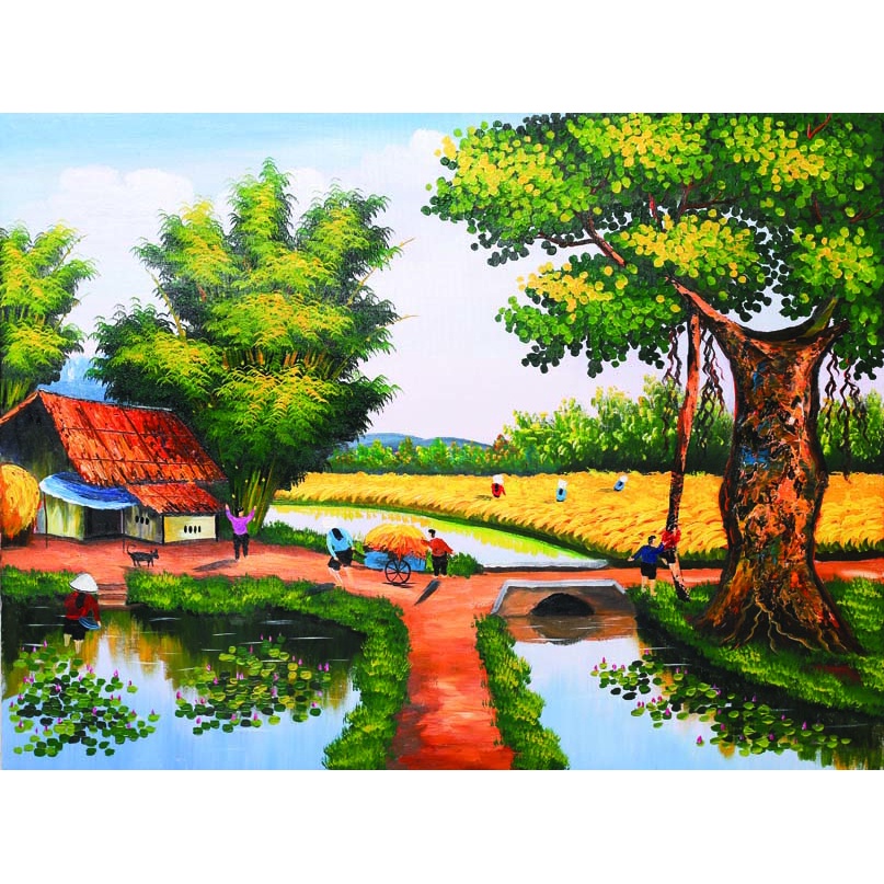 Tranh Dán tường 3D Phong Cảnh Làng Quê