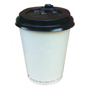 50 ly giấy 270ml ~ 9oz nắp đen phong cách Hàn Quốc Coffee time in hình, trắng trơn dùng 1 lần - Paper cup