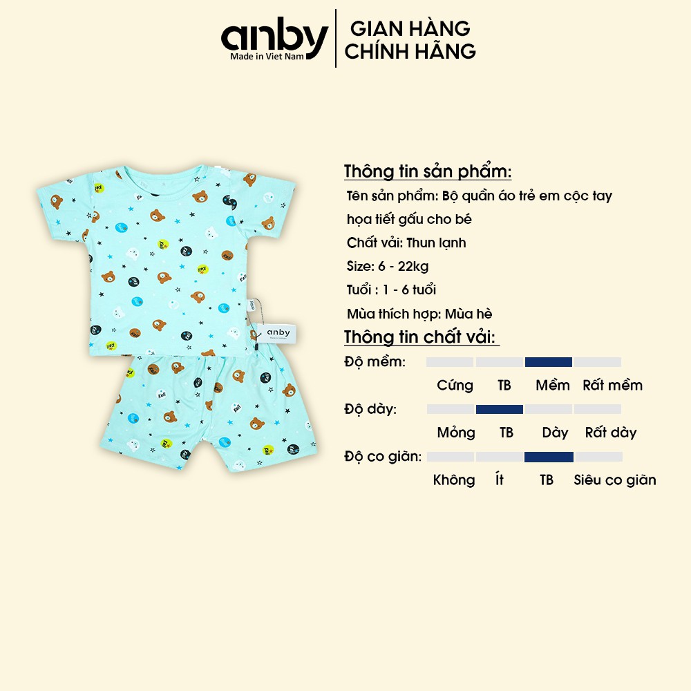 Bộ quần áo cộc tay trẻ em unisex ANBY nhiều màu thun lạnh hình gấu cho bé từ 1-6 tuổi