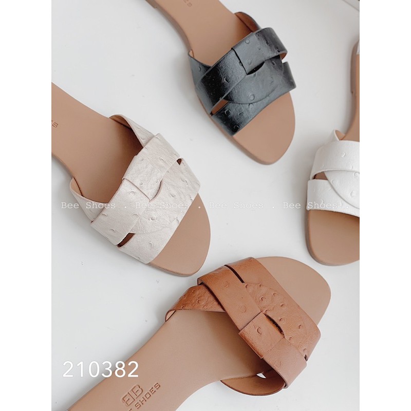 BEESHOES - DÉP NỮ MŨI TRÒN QUAI NGANG ĐAN - DÉP NỮ MŨI TRÒN QUAI NGANG ĐAN ĐẾ BỆT SẴN MÀU ĐEN - TRẮNG - NÂU - KEM 210382