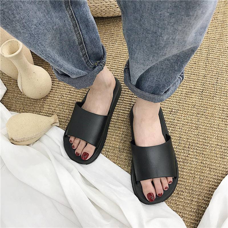 Dép nhựa đi trong nhà màu trơn đế bằng thiết kế đơn giản thời trang mùa hè phong cách hàn quốc cho nữ