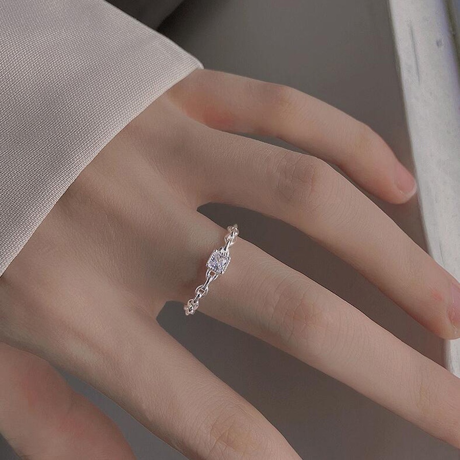 Nhẫn đính hôn bằng thép titan mạ bạc S925 đính đá zircon thời trang cho nữ