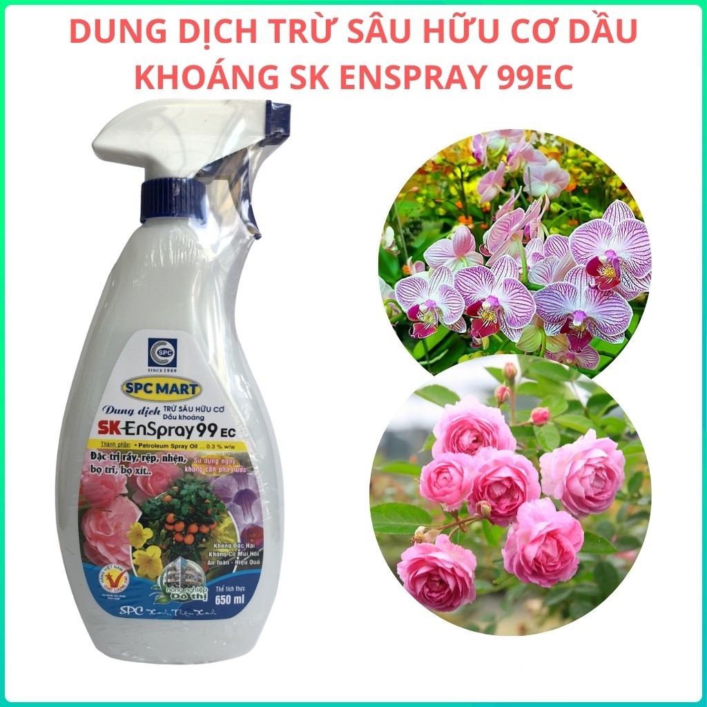 Chai xịt trừ rầy rệp, nhện, bọ trĩ, bọ xít trên hoa hồng, cây cảnh_Dung dịch trừ sâu hữu cơ dầu khoáng SK ENSPRAY 99 EC