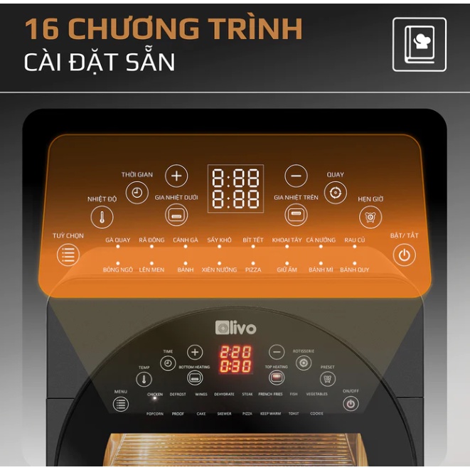 Nồi Chiên Không Dầu OLIVO AF15 Thương Hiệu Mỹ, 16 Chức Năng, Dung Tích 15L, Công Suất 2000W - Hàng Chính Hãng