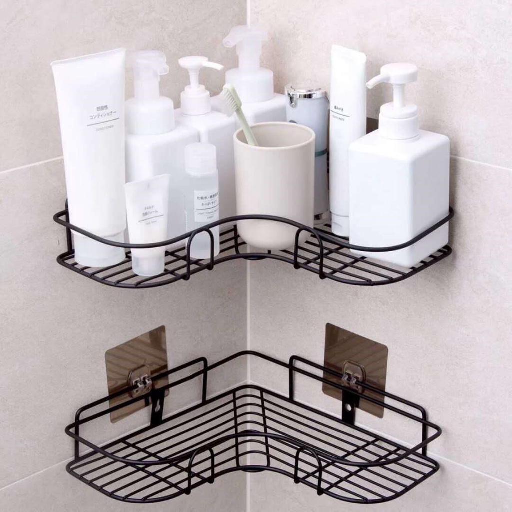Kệ Góc Sắt Dán Tường Nhà Tắm,Nhà Bếp Siêu Tiện Dụng - Tặng Kèm 2 Miếng Dán_CC07