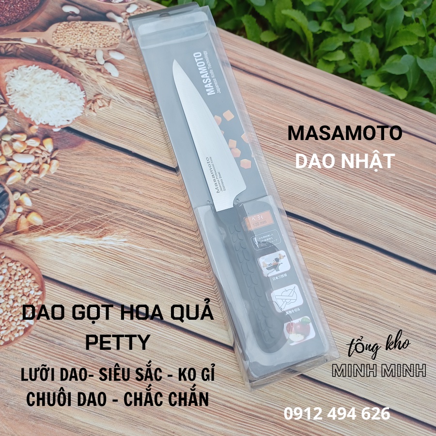 Dao Nhật, Dao Masamoto PETTY120 Cao Cấp-  thái gọt hoa quả rau củ- SIÊU SẮC- Inox Không Gỉ- Dễ Mài