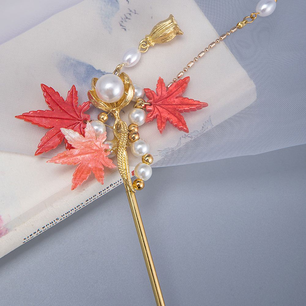 Trâm cài tóc hình nĩa đính ngọc trai phối tua rua màu sắc cổ điển sang trọng phong cách Trung Hoa sang trọng cho cô dâu