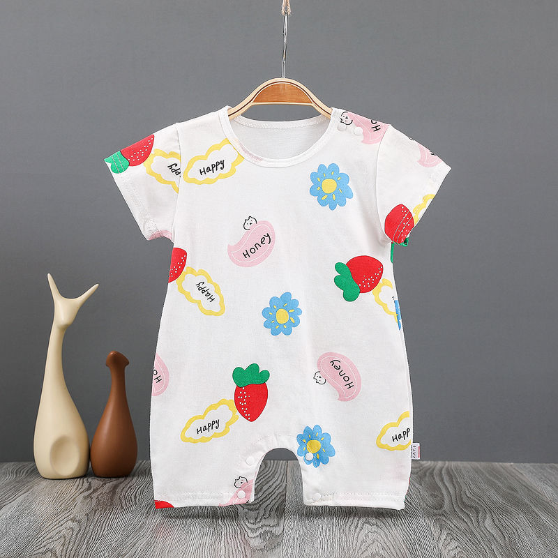 Bộ Áo Liền Quần Tay Ngắn In Họa Tiết Hoạt Hình Thời Trang Mùa Hè Cho Bé Từ 0-2 Tuổi