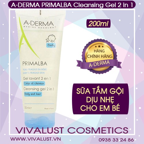 Gel Tắm ADERMA Primalba Cleansing Gel 2 In 1 (200ml) - Tắm Gội Dịu Nhẹ Cho Bé