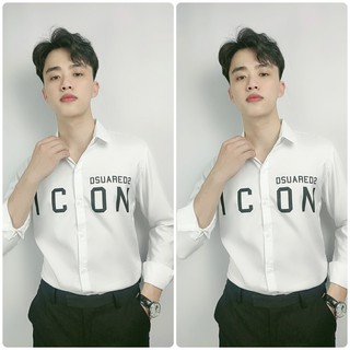 Áo sơ mi Nam dài tay ICON chất kate lụa cao cấp, in chữ Nổi bật - New hot