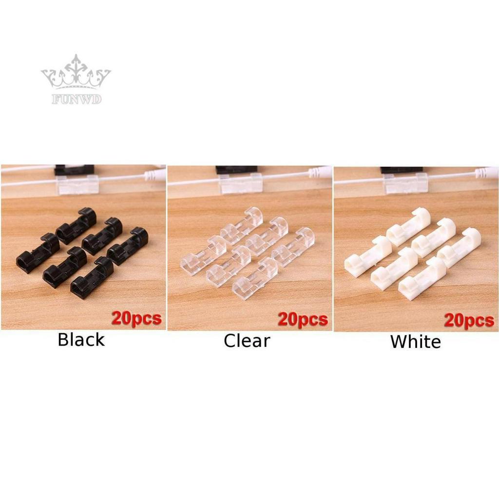 20pcs Self Stick Wire Cord Clips Clamp Table Organizer