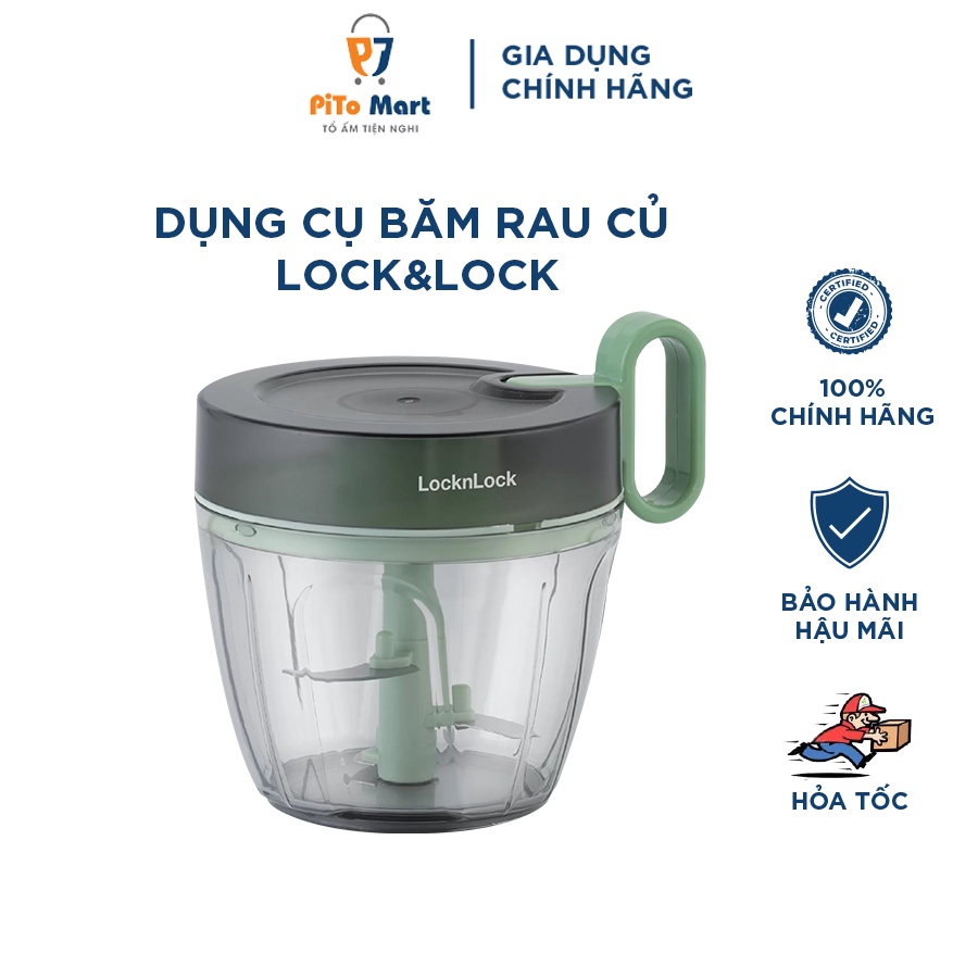 Máy xay tỏi ớt cầm tay mini LOCK&amp;LOCK, Dụng cụ xay nhỏ thực phẩm đa năng Ring Pull Chopper 900ml màu xanh lá