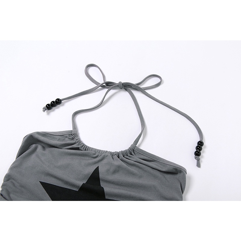 Áo Tank Top Hở Lưng Xếp Ly In Hình Ngôi Sao Thời Trang Cá Tính Cho Nữ