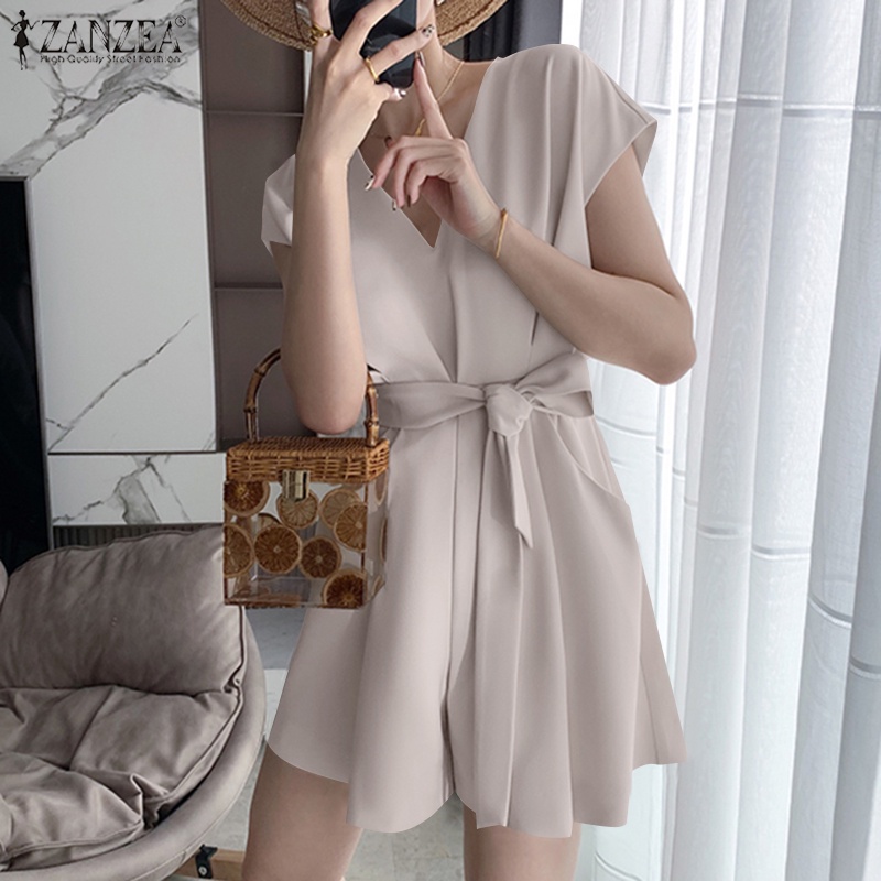 Áo liền quần ZANZEA ngắn tay cổ chữ V phong cách Hàn Quốc thời trang cho nữ