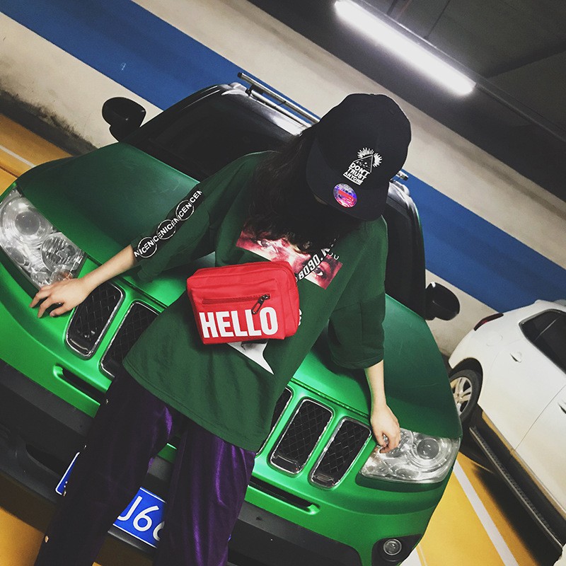 Túi Bao Tử Hộp HELLO Phối Dây Thêu Chữ Cá Tính