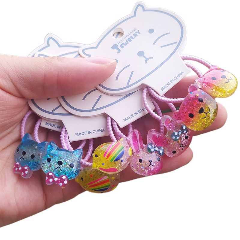 Set 2 Dây Cột Tóc Co Giãn Họa Tiết Hoạt Hình Dễ Thương Cho Bé Gái