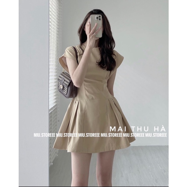 VÁY THÔ KAKI CHIẾT EO TAY VỂNH ĐANG XOÈ VTKTTH