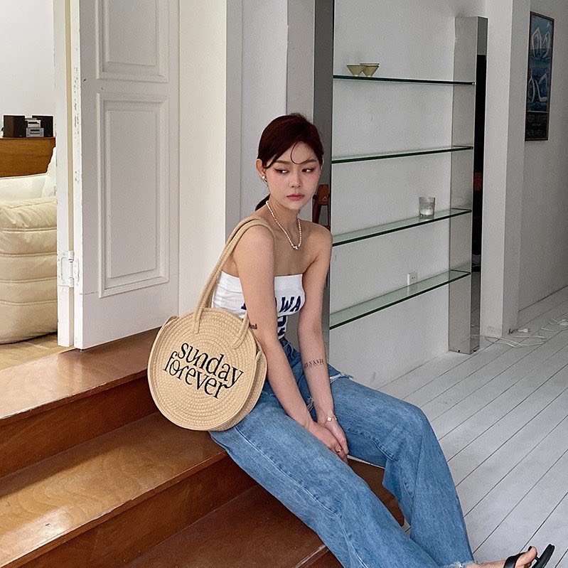 Túi xách cói tròn Sunday Forever