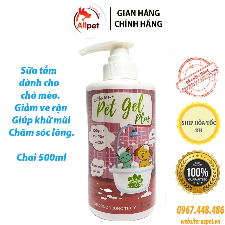 Sữa tắm chó mèo trị ve rận Modern Pet Gel Plus. Sữa tắm pet gel plus, khử mùi, diệt ve rận, mượt lông. Xà bông tắm chó.